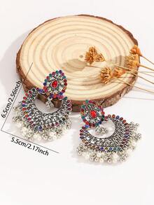 一对波西米亚风优雅水钻镂空新月流苏耳环，适合女性和女孩日常、节日、婚礼和派对佩戴/珠宝礼物 - 經典的 - 查看 3