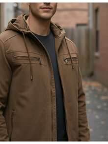 Men's Winter Jacket/Coat In Twill Fabric With Warm Lining And Hood - Rust Brown - View 2