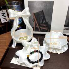 3D打印白色蝴蝶结首饰托盘兼笔筒 | 可爱美观的桌面收纳盒，可放置戒指、钥匙、小饰品、化妆工具和摆件 - 乳白色 - 查看 11