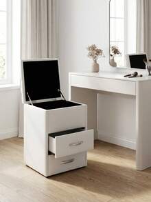 Banco baúl con almacenamiento y 2 cajones asiento acolchado tapizado organizador para recámara sala y tocador taburete multiusos - Blanco - Ver 1