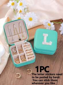 1pc Personalized Initial Letter Jewelry Box, Faux Diamond Pattern Decor, A-Z 26 Letters Mini Jewelry Box, Portable Jewelry Travel Case With Zipper For Earrings, Rings, Necklaces, Makeup, Bridesmaids Gift - Multicolor - View 33