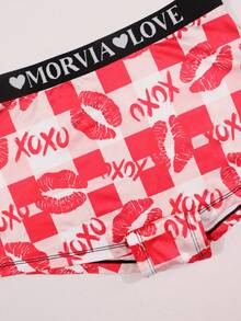 Dircho 3条装女士心形和玫瑰嘴唇印花撞色包边平角内裤，舒适柔软丝滑弹力腰带贴身内裤，女士内衣裤 - 彩色 - 查看 9