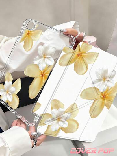 1pc Yellow And White Cherry Blossoms Tablet Protective Case, Compatible With Apple 10.2" / Pro 11" 2020/2021, 10 2022(10.9-Inch), (A16) 11" 11th Gen 2025, 9th/10th Gen, Apple Air 4th 10.9", Galaxy Tab S6 Lite 10.4", Kindle (11th Generation-2024 Release)/, Anti-Drop, With Pencil Slot, Sleep/Wake Support, Romantic Gift For Friends And Family