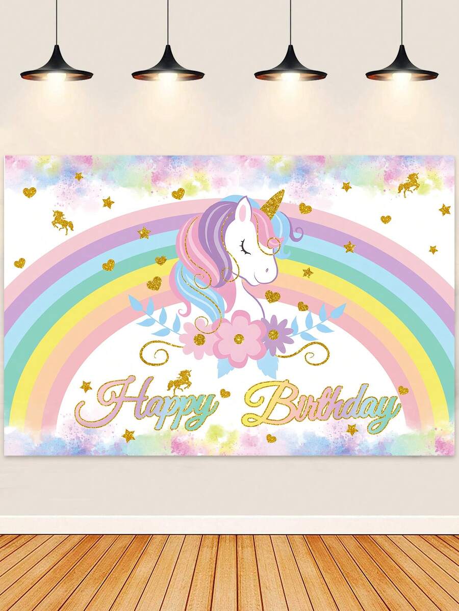 1件彩虹独角兽主题婴儿派对背景装饰，可爱独角兽图案，性别揭晓派对悬挂横幅，婴儿派对装饰，生日派对装饰，生日派对用品，新生女婴背景布，派对拍照道具，婴儿派对装饰，婴儿派对礼物，性别揭晓装饰