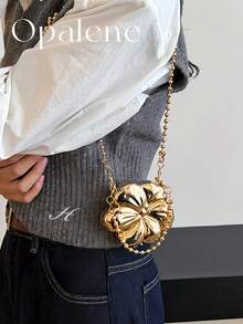 Women's Elegant Mini Flower Shaped Chain Crossbody Bag, Metallic Y2K Style Theme Party Shoulder Bag, Fashionable Novelty Shaped Bags, Versatile Small Mobile Phone Key Coin Purse, Portable Outdoor Travel Vacation Cosmetic Bags, Wear-Resistant Solid-Color Clutch Bag - 彩色 - 查看 2