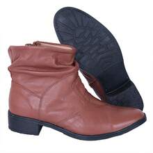 Women's Genuine Leather Boot With 3cm Low Heel And Side Zipper - Camel - View 4
