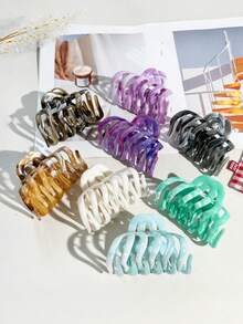 1个/8个装大理石纹休闲ABS塑料大理石南瓜发夹，高品质多功能鲨鱼爪发夹，女士适用 - 彩色 - 查看 8