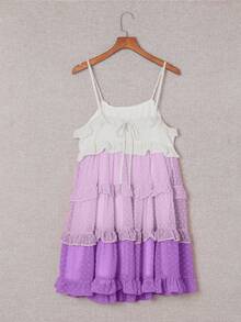 Acelitt Đầm ngắn xếp tầng bồng bềnh phối màu ombre chấm bi Thụy Sĩ thanh lịch - Nhiều màu - Xem 6