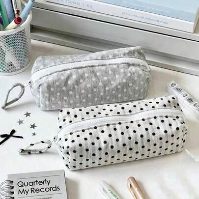 Korean INS Polka Dot Pencil Case Soft Touch Large-Capacity Pen Bag Portable Stationery Pouch Storage Bag Students Gift