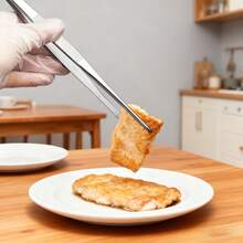 2pcs Stainless Steel Cooking Tongs, BBQ Tongs, Food Clip, Suitable For Salad, Vegetables, Meat, Easy To Clean, Space-Saving Practical Kitchen Tool - 2pcs [Straight + Curved] - 25cm Long - View 7