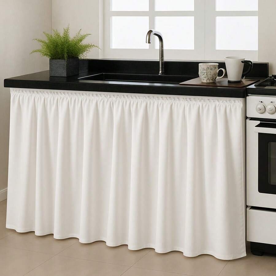 Elegant Sink Curtain For Kitchen Countertop/Sink, 1.40 Meters By 80 Cm High - trắng - Xem 1