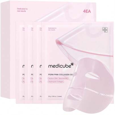  Medicube Jelly Gel Mask With Salmon DNA PDRN Pink Collagen 28g X 4ea, Overnight Face Mask, For Uneven Skin Tone, Elasticity, Hydrating, Firming And Moisturizing, Improve Skin Elasticity, Reduce Pigmentation, Firms Skin, Fights Wrinkles, Anti-Aging, Promotes Cell Regeneration, Repairs Skin Barrier, Refines Pores, Brightens Complexion, Lightweight Texture, Suitable For Daily Use Or Pre-Makeup Use. Korean Cosmetics, K-Beauty, PDRN Serum, Salmon PDRN, Top Selling Skin Care, Korean Skin Care, Best Selling Korean Mask, Y2k, Summer, Best Birthday Gift For Her, Girlfriend Wife Friend Mom Gift