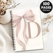1 pieza Cuaderno de espiral con lazo en color rosa polvo, Diario con monograma de letra inicial D, Cuaderno de lazo y cinta con estilo preppy y femenino, Regalo monogramado para mujeres, Cuaderno de espiral estético - A5 - Ver 5