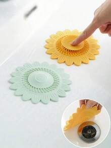 Flower-Shaped Press-Type Sink Strainer, Floral Design Sink Cover, Hair Filtering Drain Plug With Sunflower Deodorizing Drain, Bathroom Hair Catcher, Easy Installation, Shower Hair Trap, Suitable For Bathtub, Sink, Kitchen, Bathroom Accessories, Bathroom Tools, Kitchen Essentials - Multicolor - View 2