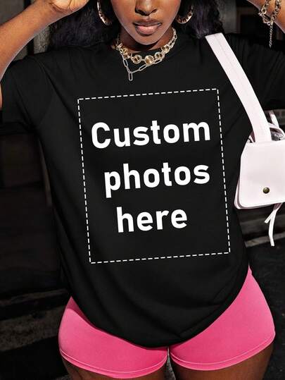 Personalized Gifts, Custom Plus-Size Women's T-Shirts. You Can Add Your Own Photos (Patterns/Logos/Family Photos/Selfies/Pet Photos/Couple Photos) To Design Your Own Personalized Printed T-Shirt, Making It The Perfect Gift For Your Girlfriend, Couple Outfits, Etc.