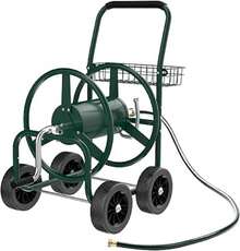 4-Wheel Garden Hose Reel Cart With Storage Basket, Portable Residential Hose Reel Cart, Lawn Watering, For Garden Backyard And Farm (Green 250FT) - B - 查看 1