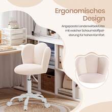Home Office Chair, Desk Chair, Height-Adjustable Vanity Chair, Swivel Chair Made Of Sherpa Leather, Thickened Cushion (Up To 150kg) For Study, Bedroom, Beige - 米色 - 查看 6