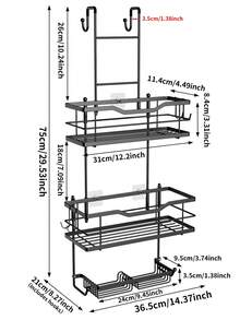 1pc No Drill Black Double-Layer Metal Bathroom Wall Basket, Rust-Proof Towel & Toiletry Storage Rack - Double Layer - View 10