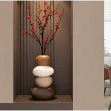 Resin Fortune-Turning Stone-Shaped Vase, Hand-Painted Home Decoration Craft Vase, Suitable For Christmas And New Year Decoration. It Can Be Placed In The Home, Office Desk, Living Room For Display, And Is A Perfect Gift And Holiday Decoration For Weddings And Festivals - 1 chiếc bình hoa - Xem 6