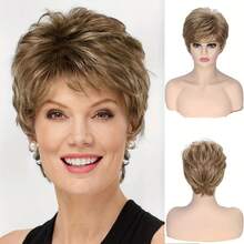 Pixie Cut Wig Short Wigs For Women Short Straight Synthetic Hair Wigs Pixie Cut Wig With Bangs Short Curly Layered Pixie Wig For Middle-Aged And Elderly Women - Multicolor - View 8
