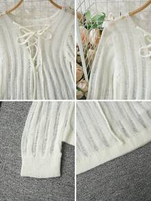 新款性感镂空系带针织毛衣，独特长袖套头衫，春夏款 - 乳白色 - 查看 8