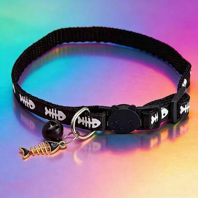 A Fishbone Accessory Pet Collar With Adjustable Safety Buckle, Suitable For Small Cats And Dog.