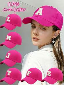 Y2K刺绣男女通用A-Z 26字母防晒透气时尚棒球帽，适合日常休闲和外出街头穿着 - 玫紅色 - 查看 2