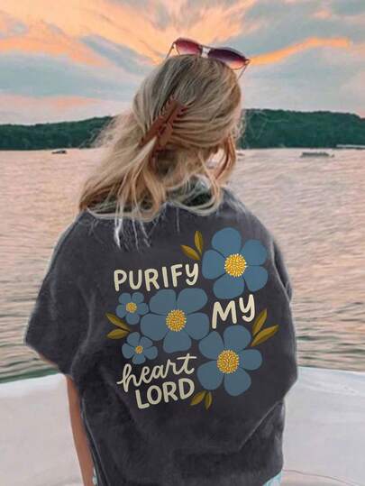 Tween Girls Students Casual Printed Round Neck Short Sleeve T-Shirt, Summer Top