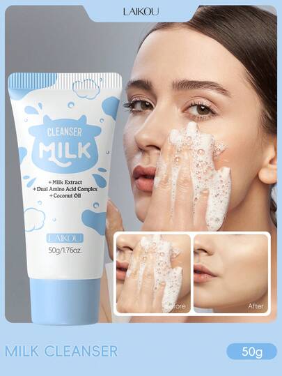 1pc LAIKOU Basic Cleansing Milk Facial Cleanser, Cleans Pores, Moisturizes And Controls Oil, Suitable For All Skin Types, For Daily Use At Home Or Travel