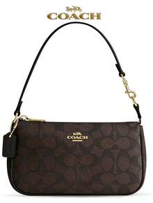 COACH Signature Canvas Shoulder Bag, Zip, Underarm/Clutch. Mixed Smooth Leather & Canvas. Daily Essential. - 查看 3