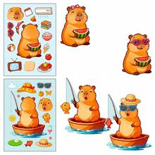 6pcs Cute Capybara Scene Stickers - Vinyl Decals Suitable For Laptops, Water Bottles, Notebooks, Etc. | Adorable Capybara Character Design For Animal Lovers, Students And Creative People | Easy To Peel Stickers, Perfect For Personalizing Electronics, Stationery And Gear | Includes Charming Capybara Art Stickers In Beach, Fishing And Relaxation Scenes To Add Flair To Your Items - Multicolor - View 3