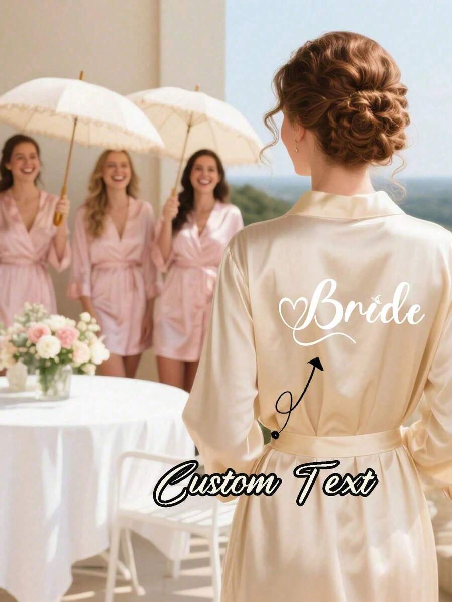 Customized Satin Bride Short Sleeve Robe, Customized Bridesmaid Robe, Personalized Satin Robe, Customized Bride Robe, Bridesmaid Preparation Robe, Wedding Party Robe, Lace Trim Robe, Customized Name Robe, Bride Robe Gift, Bridal Party Gift, Silky Loungewear, Bride Party Matching Silky Loungewear Gift, Preparation Robe - Multicolor - View 1
