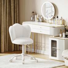 Silla de oficina, silla de escritorio, silla de tocador ajustable en altura, silla giratoria de cuero Sherpa, cojín engrosado (hasta 150 kg) para estudio, dormitorio, color blanco - Estilo de lana de cordero - blanco - Ver 8