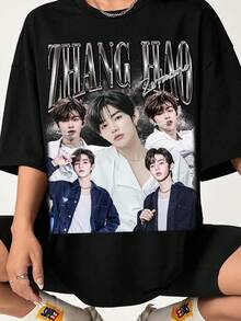 Camiseta retro de Zhang Hao ZB1, camiseta del álbum Blue Paradise de Zerobaseone, camiseta de la gira mundial de ZB1, camiseta de Jiwoong Zhang Hao Hanbin Seok Matthew Taerae. - Negro - Ver 1