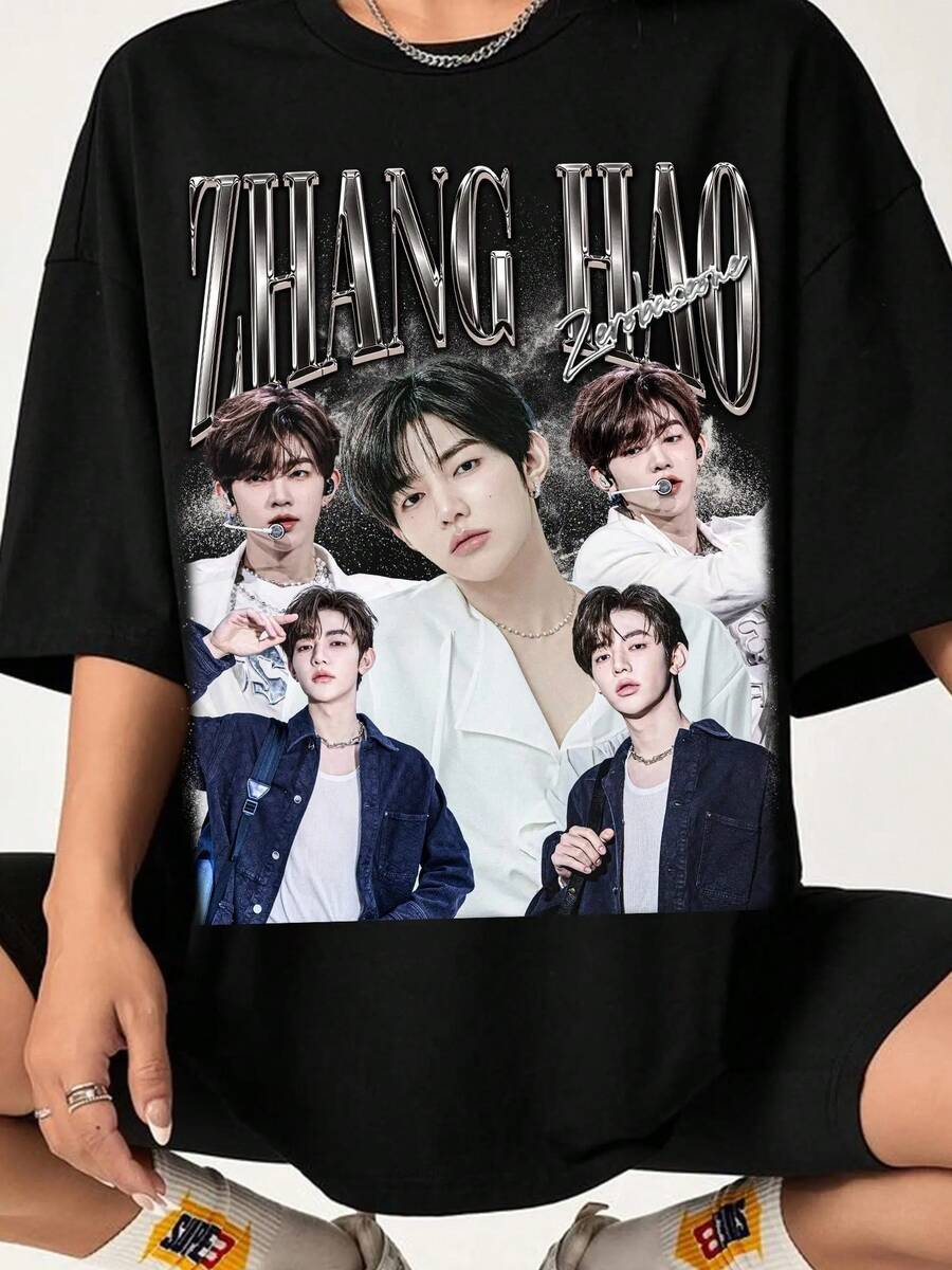 Camiseta retro de Zhang Hao ZB1, camiseta del álbum Blue Paradise de Zerobaseone, camiseta de la gira mundial de ZB1, camiseta de Jiwoong Zhang Hao Hanbin Seok Matthew Taerae. - Negro - Ver 1