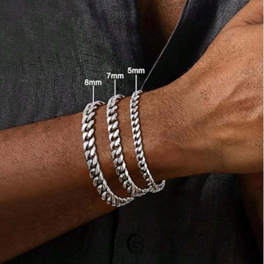 Pulsera de eslabón cubano de acero inoxidable de 7 mm de ancho, de 18 cm/19 cm/20 cm de longitud, regalo de joyería para hombres en Pascua - Multicolor - Ver 1