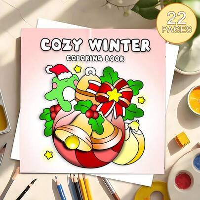 温馨冬日：节日铃铛彩绘（22页加厚纸升级版），专为女性设计的涂色书，色彩鲜艳，舒缓压力，适合马克笔，也适合青少年，融合了奇幻和诡异元素。是情人节、生日和其他节日的理想礼物。也是万圣节、返校季、圣诞节、艺术手工、DIY休闲和涂鸦的绝佳选择。