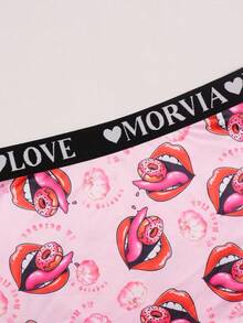 Dircho 3条装女士粉色爱心印花撞色包边平角内裤，舒适柔软丝滑弹力腰带贴身内裤，女士内衣裤 - 彩色 - 查看 6