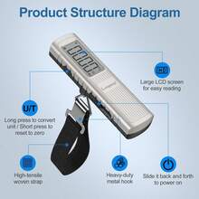 Báscula de equipaje de mano sin batería, 110 lbs/50 kg Báscula colgante digital portátil para equipajes, maletas, mochilas y bol - A - Ver 5