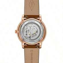 Fossil Neutra 时尚男士自动腕表 ME3184，米色圆形表盘搭配深棕色皮表带，休闲商务皆宜，是送给男士、男友或父亲的理想生日礼物。 - 黑白金 - 查看 4