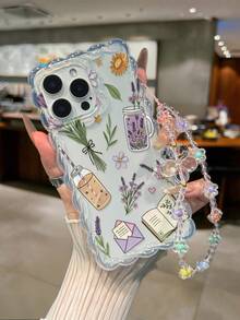 Floral Painted Braided Wave Edge Detachable Bracelet Minimalist Shockproof Thick Phone Protective Case With Printed Design Compatible With IPhone 17/17 Pro/17 Pro Max, 16 XR/7/8, 15 Pro Max, 12 Pro Max, 13 Pro Max, 14 Pro Max, 13, 14, 11, 12, P14, P11 Soft Shell, P12 Anti-Drop, XS, XR, 7/8P, 7/8G ES2 Phone Case - Multicolor - View 3