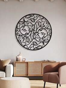 Iron Vine Wreath Circular Decorative Wall Hanging, Metal Art Housewarming Gift Home Decor - Black - View 3