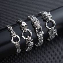 European And American Cross-Border Hot-Selling Men's Bracelet Retro Punk Stainless Steel Snake Head Animal Head Skull Bracelet Unfading - L118 Small Snake Head - View 1