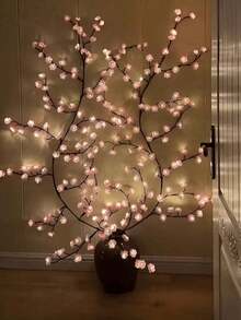 1 Piece Of 96LED Pink Cherry Tree Vine Lamp, USB Model With 8 Flashing Modes, Soft And Bendable Fairy Light, Suitable For Home Decoration/Fairy Garden/Room Decoration/Wall Decoration/Yard Decoration/Holiday Party Decoration/Game Room Decoration/Office Decoration - 粉色 - 查看 5