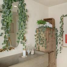 1/12/240pcs Artificial Eucalyptus Wreath, White Flowers, Silver Eucalyptus Leaves & Stars Wreath, Fake Green Plant Vines, Suitable For Wedding, Party, Fireplace, Table Runner, Home Decor, Room Decor, Bathroom Decor, Office Decor, Bedroom Decor, Summer Decor - Green - View 6