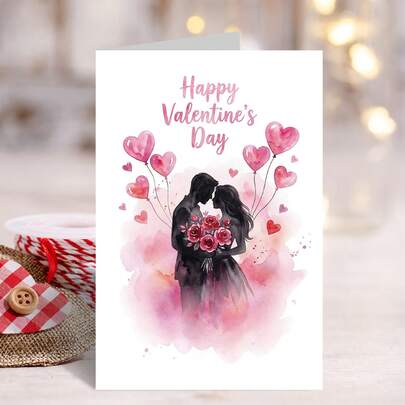 1pc Cozy Valentine's Day Greeting Card With Red Envelope Featuring Watercolor Couple And Floral Design Ideal For Expressing Warmth To Partners And Loved Ones Perfect For Valentine's Day Celebrations And Anniversary Moments Suitable For Sending Heartfelt Wishes And Creating Intimate Memories Great For Gifting To Significant Others And Adding A Cozy Touch To Special Occasions