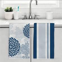 MEMNUN 2条简约海军蓝几何花卉印花厨房毛巾，15.75*23.62英寸（40*60厘米），超柔软吸水超细纤维抹布，现代厨房装饰，烹饪烘焙茶巾，手巾，厨房配件，可机洗，适用于餐厅、厨房、日常装饰和礼品，四季皆宜。 - 彩色 - 查看 10