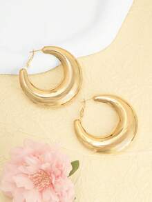 1 Pair Exaggerated Geometric Earrings, Hollow Design Non-Irritating, Non-Fading, Minimalist Elegant Metal Style, European And American Chic - Gold - View 3