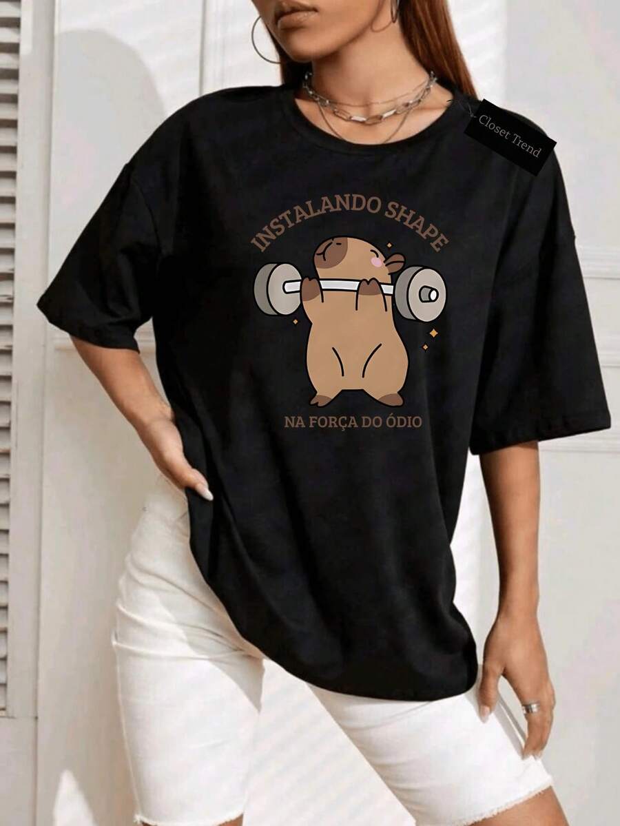 Capybara Gym T-Shirt, "Getting In Shape," Bodybuilding Fitness Training Shirt, Sizes S To Plus Size. - màu đen - Xem 1