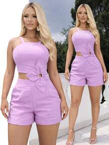 DIVINA GATA Women's Short Tailored Jumpsuit With Elegant 3D Flower - 莉拉的奢華 - 查看 1